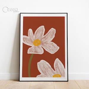 Abstract Terracotta Flower Prints Modern Minimal Boho Floral Art Print Daisy Wall Print Burnt Orange Art Prints Instant Digital Download Art