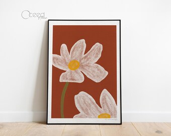 Abstract Terracotta Flower Prints Modern Minimal Boho Floral Art Print Daisy Wall Print Burnt Orange Art Prints Instant Digital Download Art