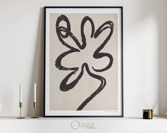 Minimal Abstract Floral Line Print Flower Art Print Monotone Wall Decor Modern Original Digital Instant Printable Download Gallery Wall Art