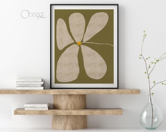 Big Floral Abstract Art Print Olive Green Flower Print Modern Minimal Abstract Floral Wall Print Boho Wildflower Print Instant Download Art