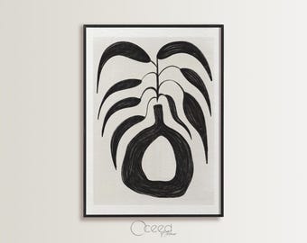 Minimal Black & White Textured Flower In Vase Art Print Minimal Botanical Print Modern Printable Still Life Prints Instant Digital Download