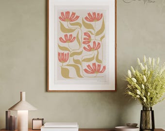 Modern Abstract Boho Floral Wall Print Wild Flower Poster Pastel Pink Green Botanical Print Printable Home Decor Instant Digital Download