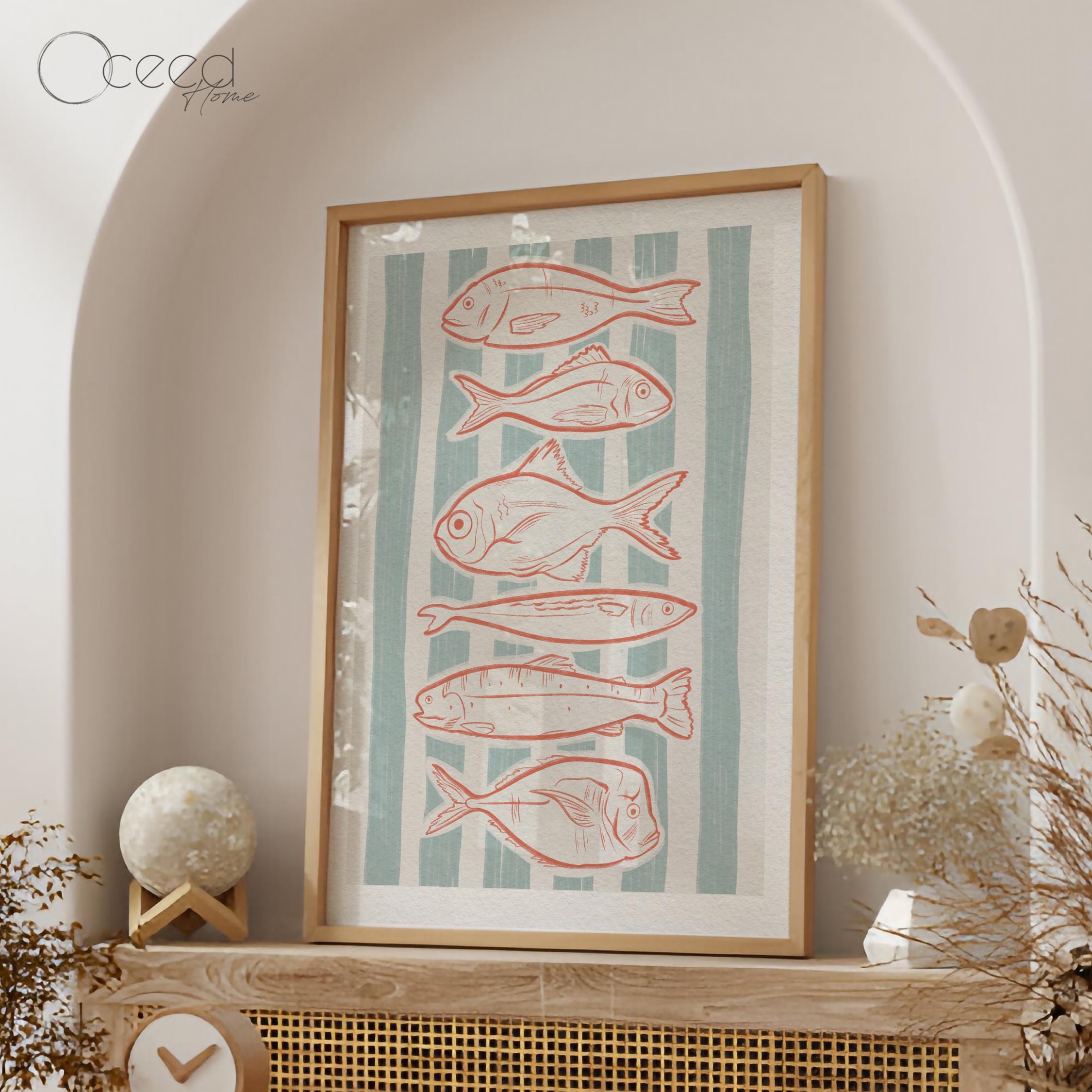 Coastal Fish Wall Art Print Mediterranean Style Retro Kitchen Decor ...