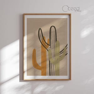 Moderne westliche Kaktus Wand Kunst Retro Sommer ästhetische abstrakte Wüste Druck trendige Spaß warme Farbpalette Instant Digital Download Dekor