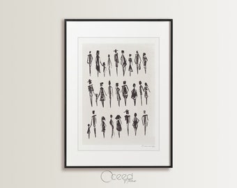 Black And White Original Sketch Human Figures Art Print Modern Minimal Line Drawing Printable Gallery Wall Prints Instant Digital Download
