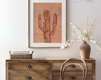 Boho Terracotta Cactus Wall Art Print – Western Abstract Decor