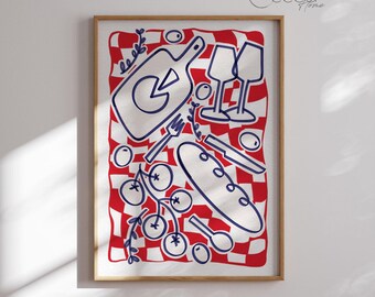 Póster digital contemporáneo de comida roja y azul