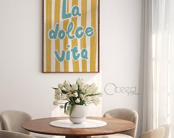 Retro Italian Summer Wall Print La Dolce Vita Print Fun Printable Blue And Yellow Mediterranean Poster Trendy Instant Digital Download Print