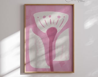 Roze abstracte bloemkunstprint: modern minimalistisch interieur