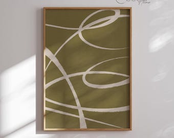 May include: A framed abstract print with white lines on a green background. The lines are curved and create a sense of movement.