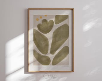 Modern Abstract Flower Print Olive Green And Yellow Floral Wall Print Minimal Abstract Wall Printable Abstract Painting Instant Download