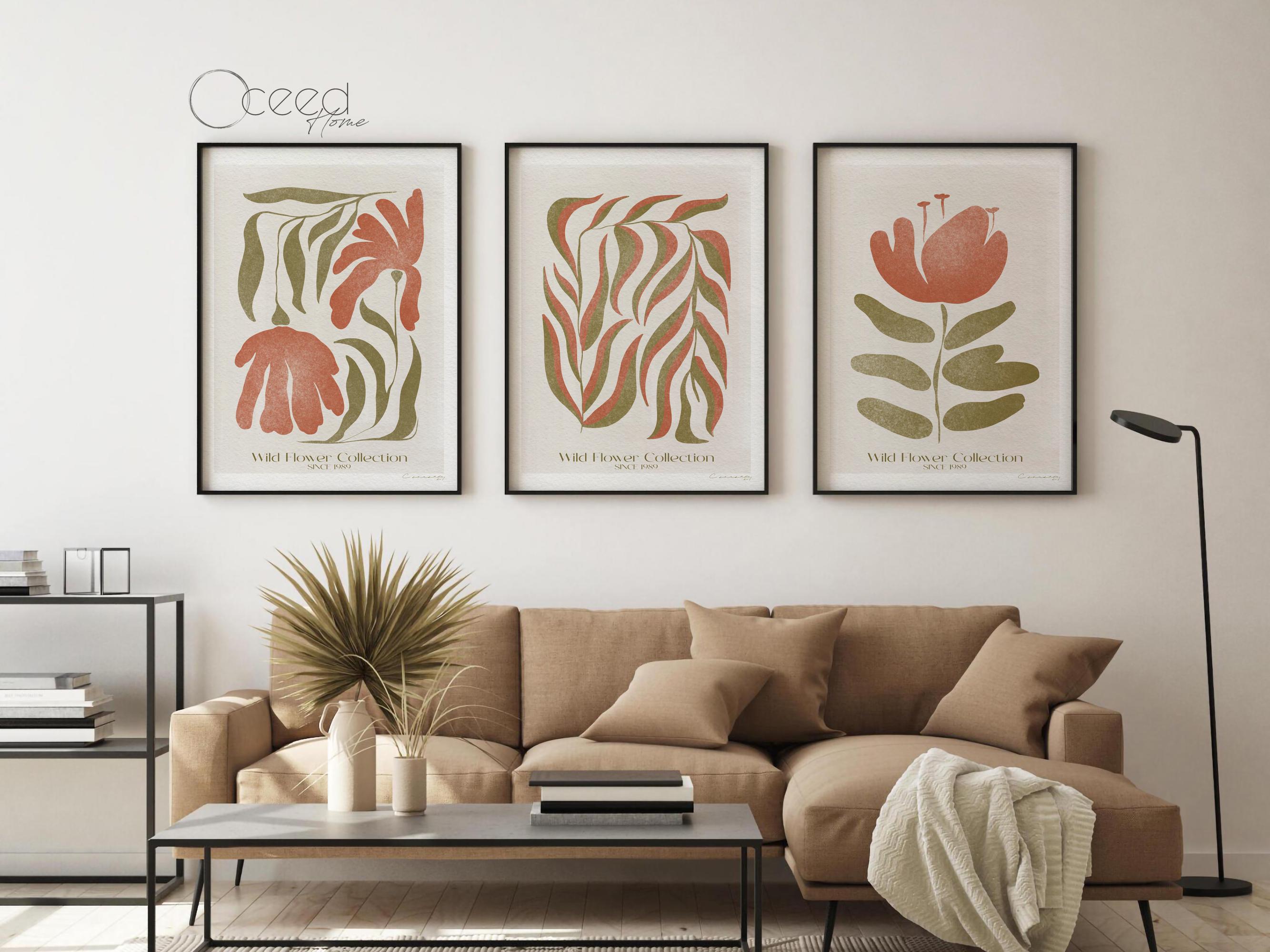 Set of 3 Boho Art Print Terracotta and Green Botanical Wall Prints Wild ...