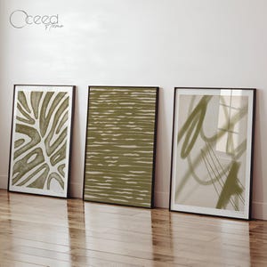 Olive Green Abstract Set Of 3 Wall Prints Earth Tone Modern Collection Wall Decor Minimal Instant Digital Download Printable Feature Wall