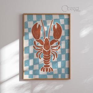 Lobster Kitchen Wall Print Mediterranean Retro Food Poster Printable Funky Kitchen Art Prints Costal Kitchen Print Instant Digital Download