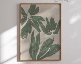 Moderne Boho grüne Blume Wand-Druck Minimale abstrakte botanische Kunstdruck Sofortiger digitaler Download strukturiertes Floral Poster Blumenmuster Kunst