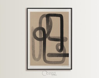 Impresión de arte abstracto moderno Impresión de pared en negro y beige Pintura abstracta moderna Impresión de pared minimalista Impresión de arte contemporáneo Descarga instantánea Arte