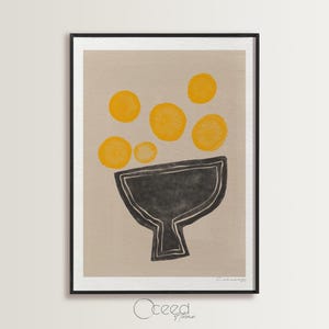 Abstract Lemon Art Print | Lemon Bowl Modern Minimal Print | Kitchen Art Print | Abstract Food Print | Yellow Lemon Print | Instant Download