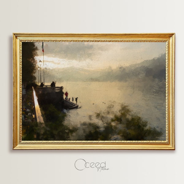 Bellagio Lake Como Oil Painting Instant Digital Download Art Print Vintage Italian Sunset Scenery Painting Art Print Rustic Home Decor Print