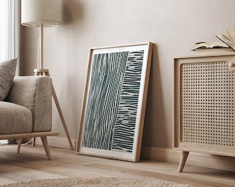 Teal Abstract Wall Print Matte Vertical Posters Modern Line Art Decor Minimalist Home Decor