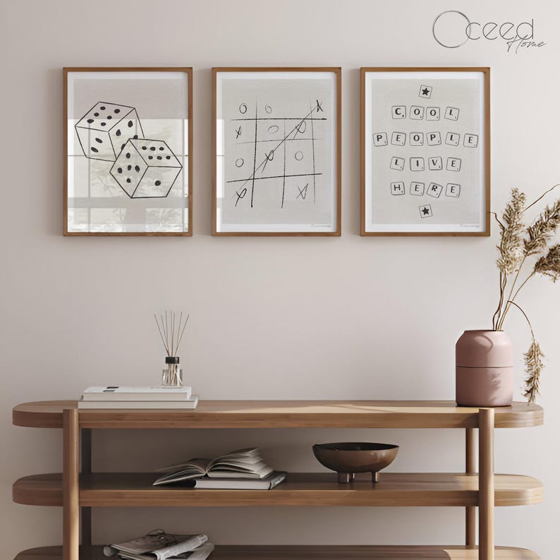 Fun Games Room Set of 3 Art Prints Black and White Minimal Board Game ...