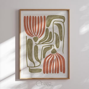 Boho Floral Art Print Burnt Orange And Olive Green Flower Wall Print Earth Tone Prints Rustic Warm Color Palette Print Instant Download Art