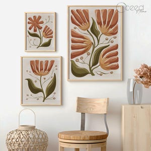 Set of 3 Boho Floral Wall Print Abstract Botanical Bouquet Prints Earth ...