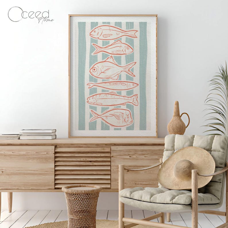 Coastal Fish Wall Art Print Mediterranean Style Retro Kitchen Decor ...