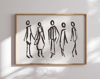 人物画の壁掛けプリント、モダンな抽象人物線画、ミニマルなニュートラルアートプリント、横向き印刷アート、インスタントデジタルダウンロード