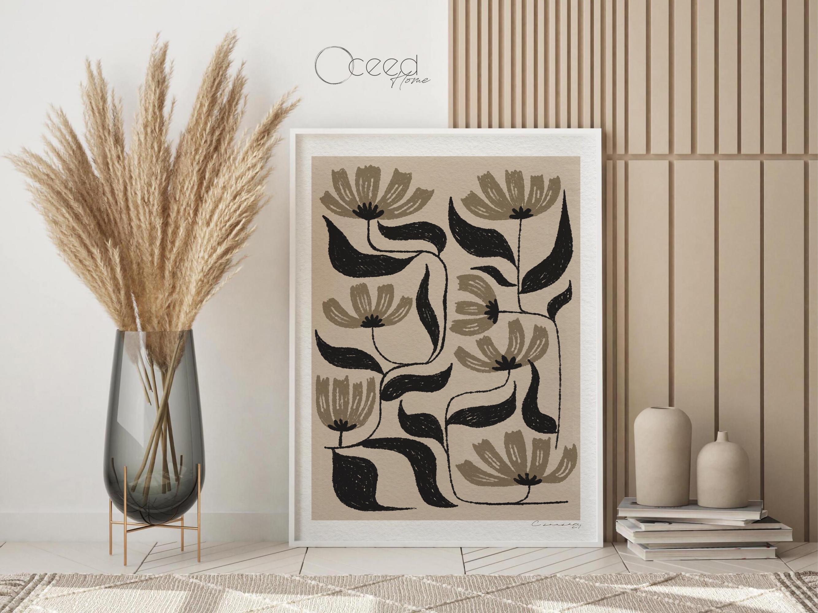 Boho Floral Art Print Neutral Flower Wall Print Botanical Poster Earth ...