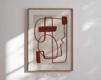 Abstract Red Print Minimal Modern Abstract Wall Print Brown Mid Century Style Art Print Dadaism Poster Instant Digital Download Home Decor