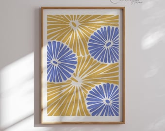 Modern Minimal Lemon Wall Art Print Blue Yellow Mediterranean Kitchen Decor Summer Abstract Dining Room Printable Poster Instant Download