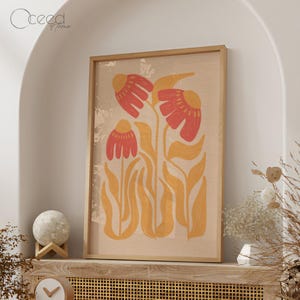 Wild Flower Orange Wall Print Modern Abstract Floral Printable Art Modern Boho Style Botanical Art Print Instant Digital Download Home Decor