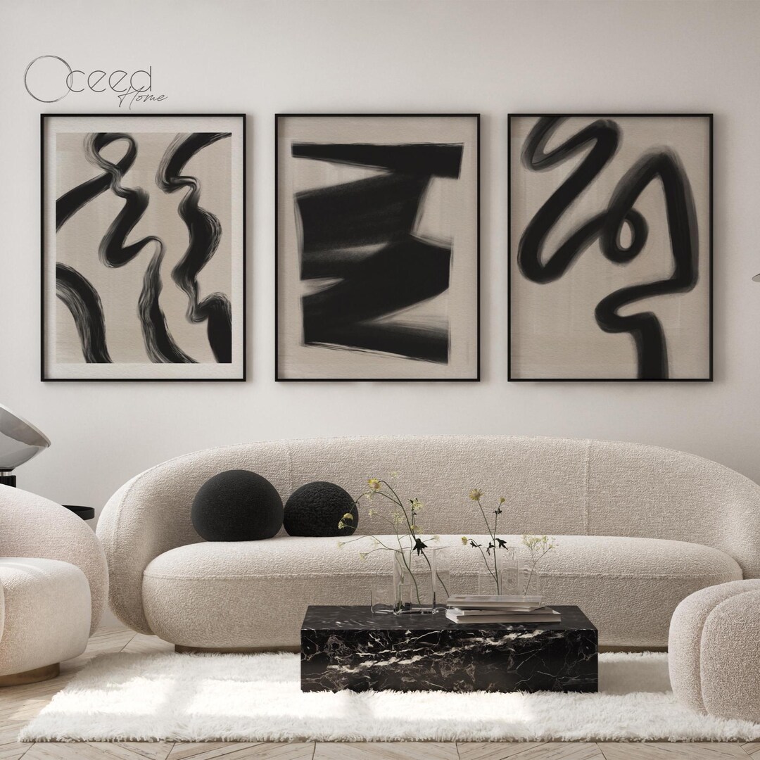 Modern Black White Abstract Wall Art Set of 3 Minimalist Printable Art ...