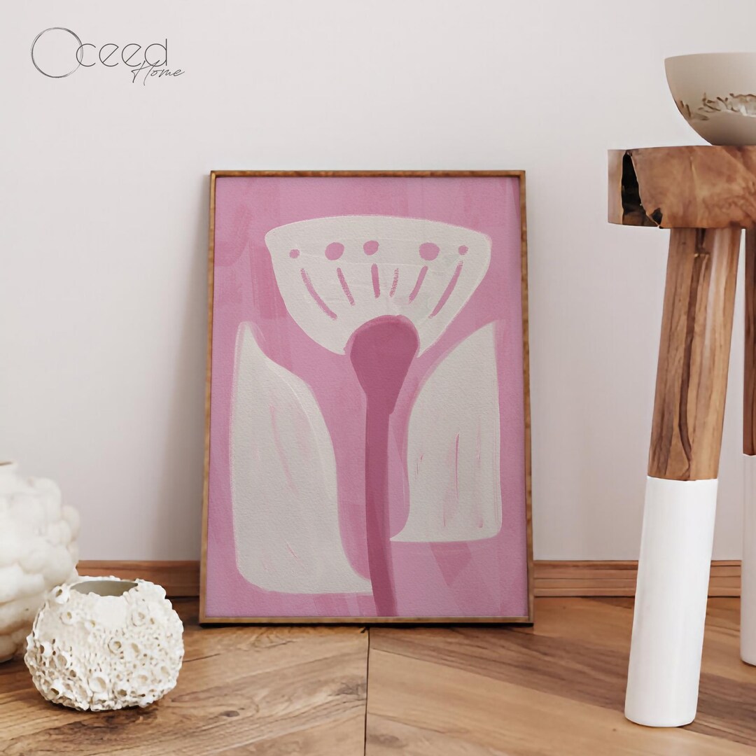 Abstract Pink and White Flower Wall Art Print Bold Textured Modern ...
