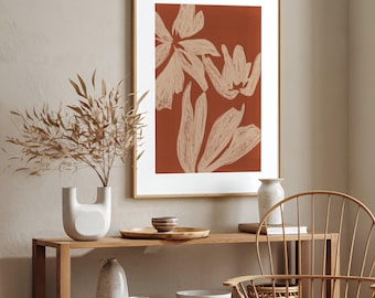 Gebrannte Orange abstrakte Blume Art Print Erde Ton Blumenmuster Wand Druck rustikale Terrakotta abstrakte botanische Sofortiger digitaler Download