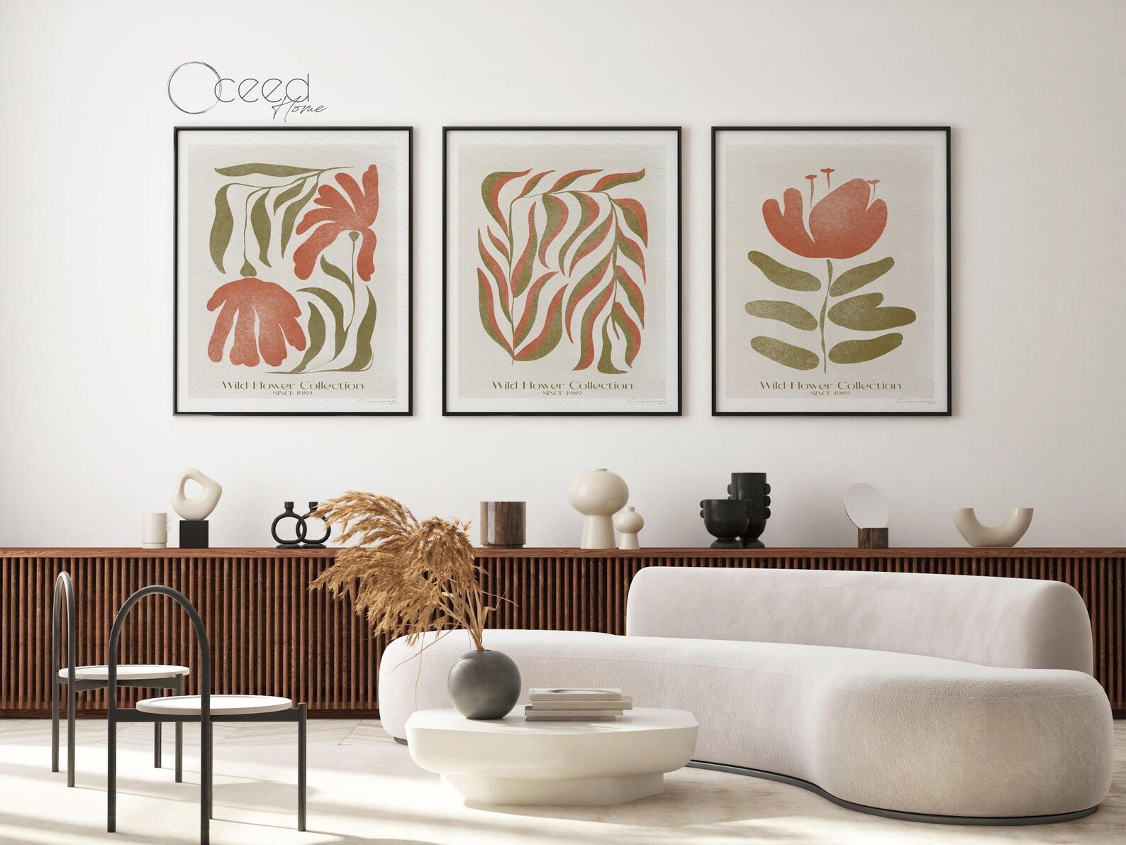 Set of 3 Boho Art Print Terracotta and Green Botanical Wall Prints Wild ...