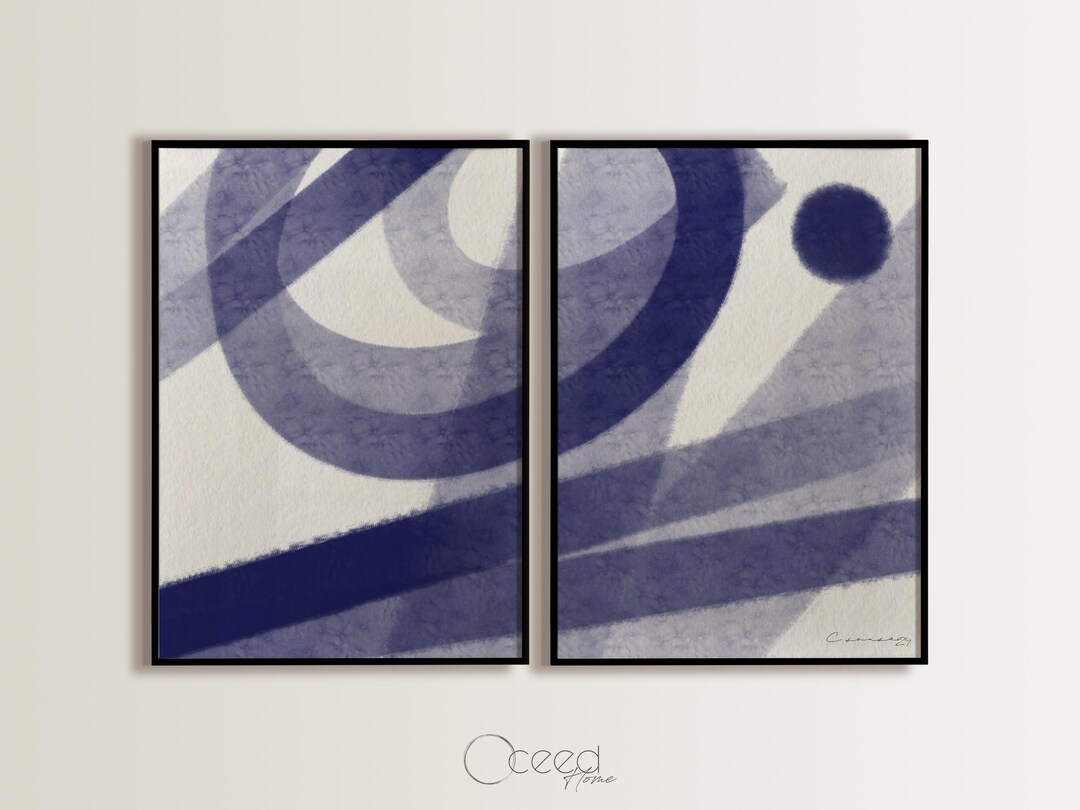 Modern Blue Abstract Set of 2 Art Prints Minimal Abstract Painting ...
