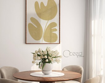 Abstract Floral Dining Room Wall Print Pastel Green Flower Print Large Modern Botanical Art Lime Green Beige Print Instant Digital Download