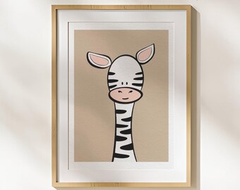 Cute Zebra Kids Bedroom Wall Print Minimal Cartoon Animal Nursery Art Prints Printable Kids Wall Bohemian Decor Instant Digital Download Art