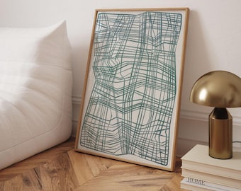 Teal Abstract Line Art Wall Poster Modern Minimalist Matte Vertical Print Contemporary Home Decor Neutral Office Artwork