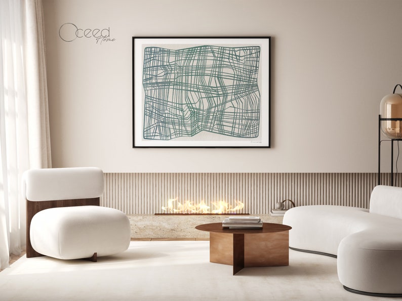 Modern teal original digital art print featuring a neutral linear design with geometric abstract elements. This minimalist wall art adds a sleek and contemporary touch to any space. High-resolution instant digital download for easy printing and framing. Perfect for modern, Scandinavian, and boho interiors. Ideal for living rooms, bedrooms, offices, or gallery walls. Stylish and versatile abstract artwork to enhance any home with a calming and artistic aesthetic.