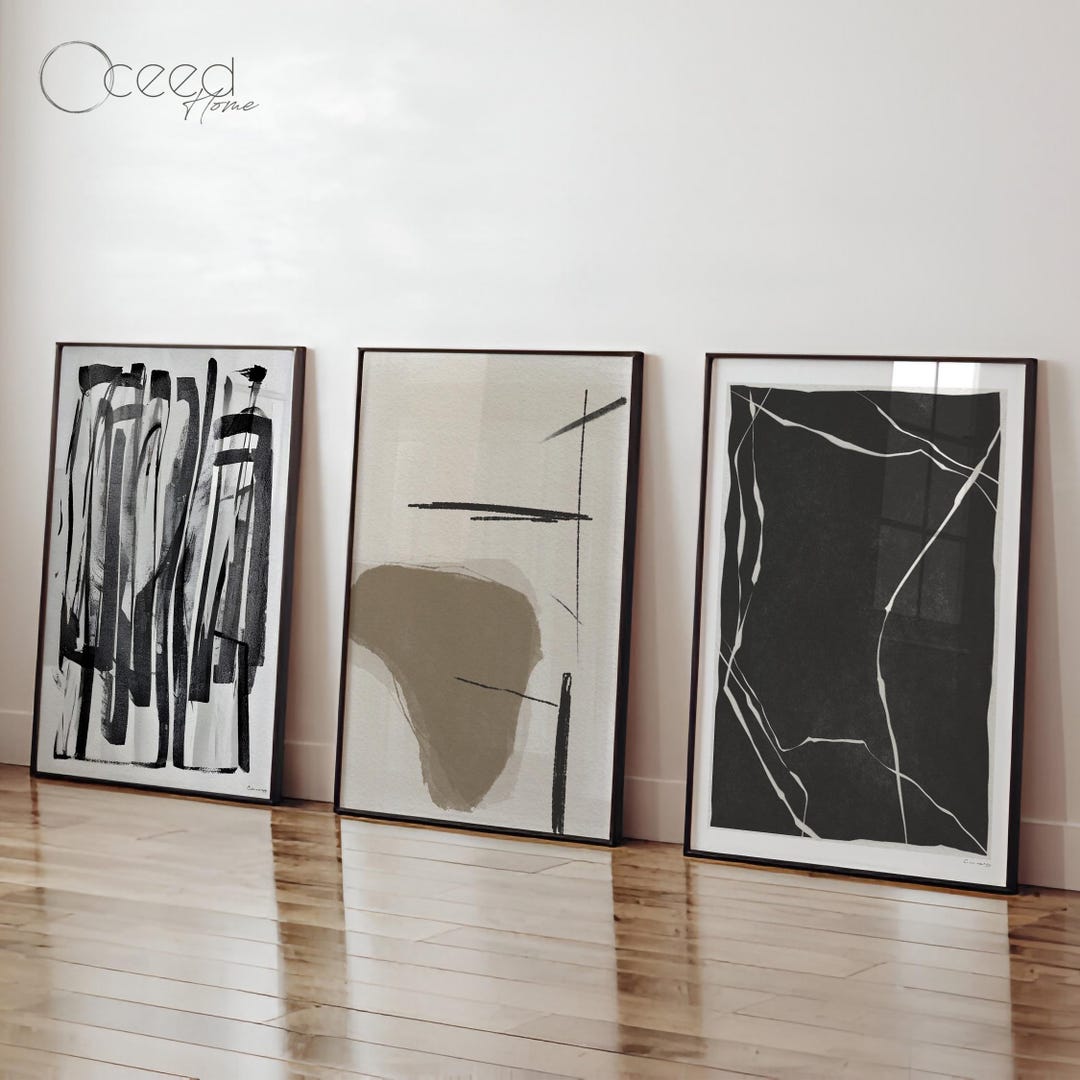 Modern Neutral Wall Art Set of 3 Minimalist Abstract Prints Mid-century ...