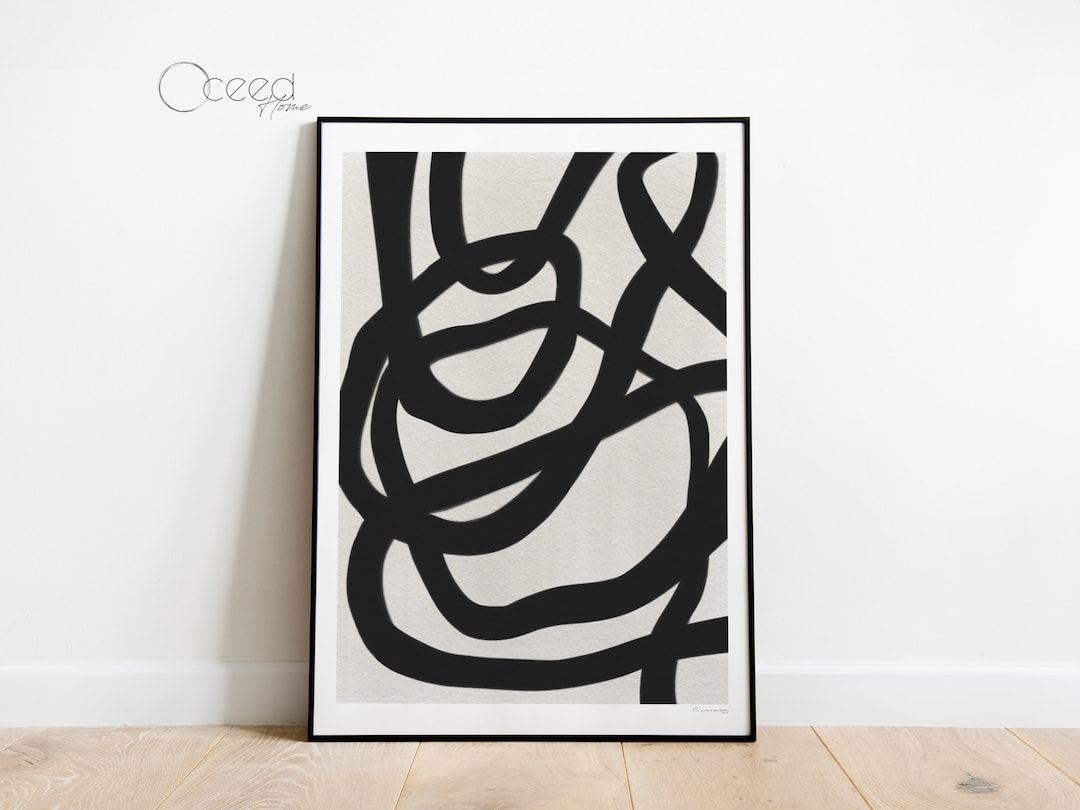 Modern Abstract Art Print Black and White Abstract Line Painting ...