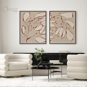 Modern Minimal Boho Set Of 2 Art Prints Modern Floral Art Print Minimal Flower Print Pair of Floral Prints Set Of Two Print Instant Download
