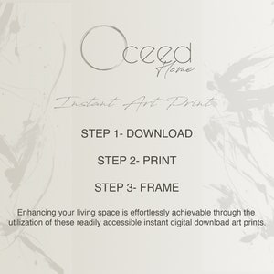 K&ouml;nnte beinhalten: Ein wei&szlig;er und grauer digitaler Kunstdruck mit dem Text "ceed Home" und "Instant Art Print". Der Druck enth&auml;lt auch die Schritte zum Herunterladen, Drucken und Einrahmen des Kunstwerks.
