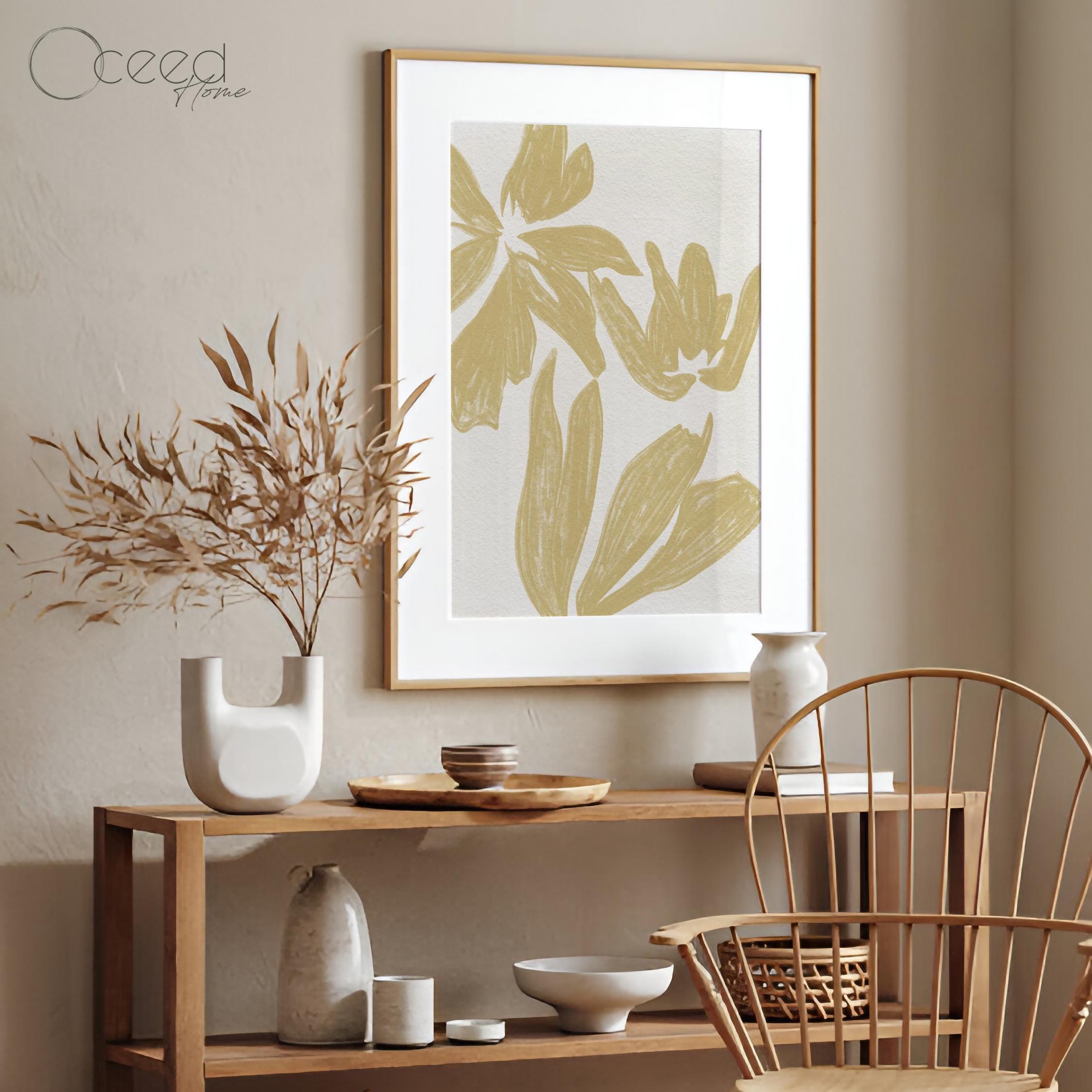 Abstract Lime Green Floral Art Print Minimal Organic Botanical