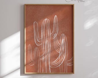 Boho Abstract Cactus Print – Terracotta Southwestern Wall Art