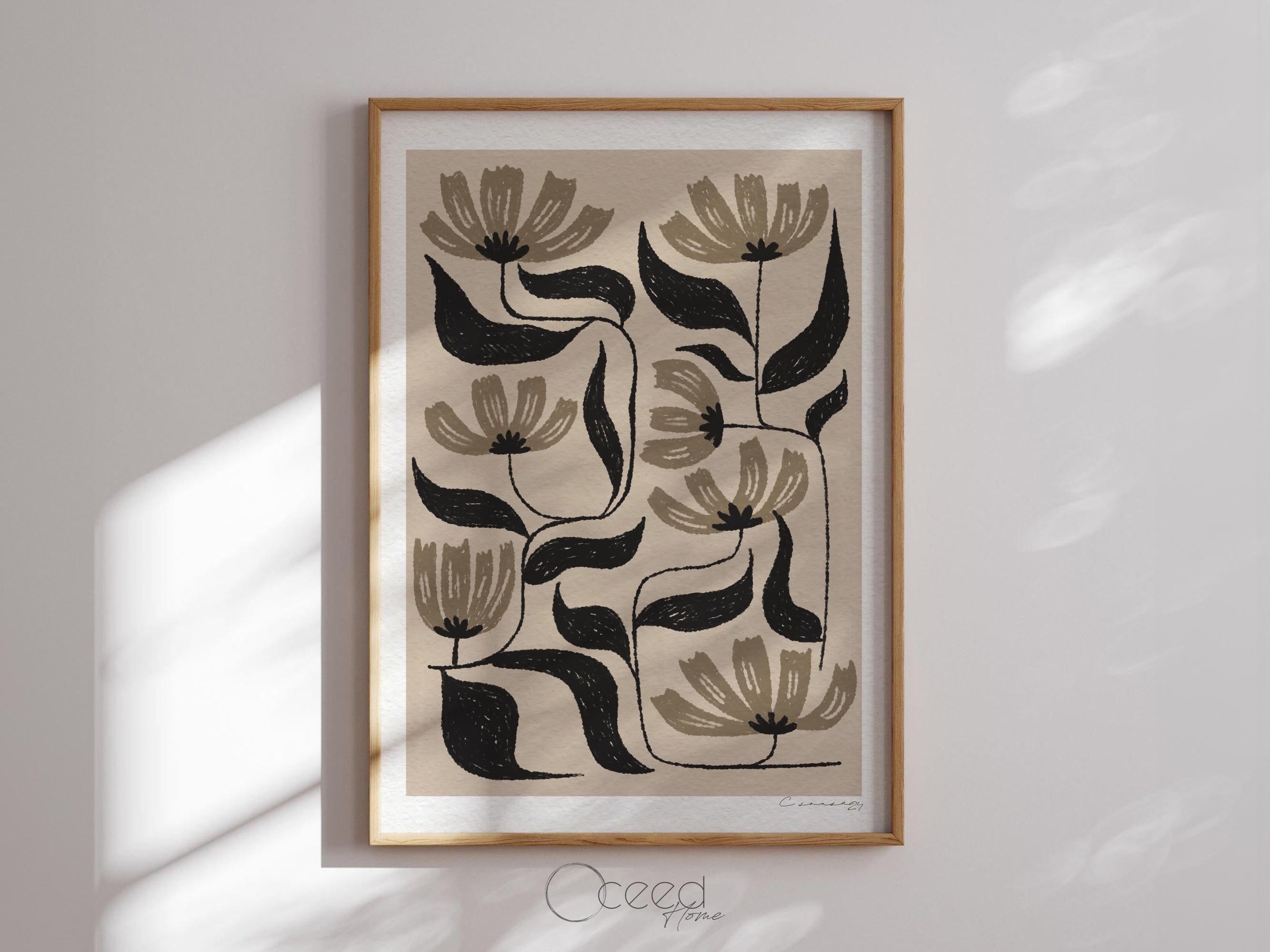 Boho Floral Art Print Neutral Flower Wall Print Botanical Poster Earth ...