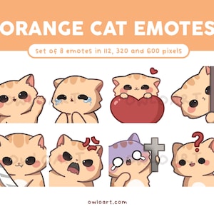 Cute Orange Cat Emotes | Set of 8 | for Twitch, Youtube, Discord, Streaming