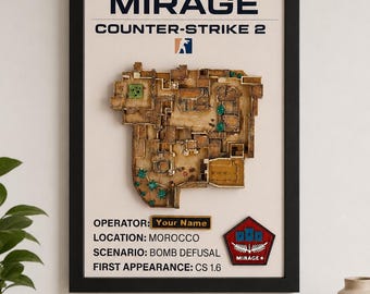 Hand-Painted 3D Mirage Map Art – CS2/CS:GO Gamer Room Decor (Personalized Gamer Tag)